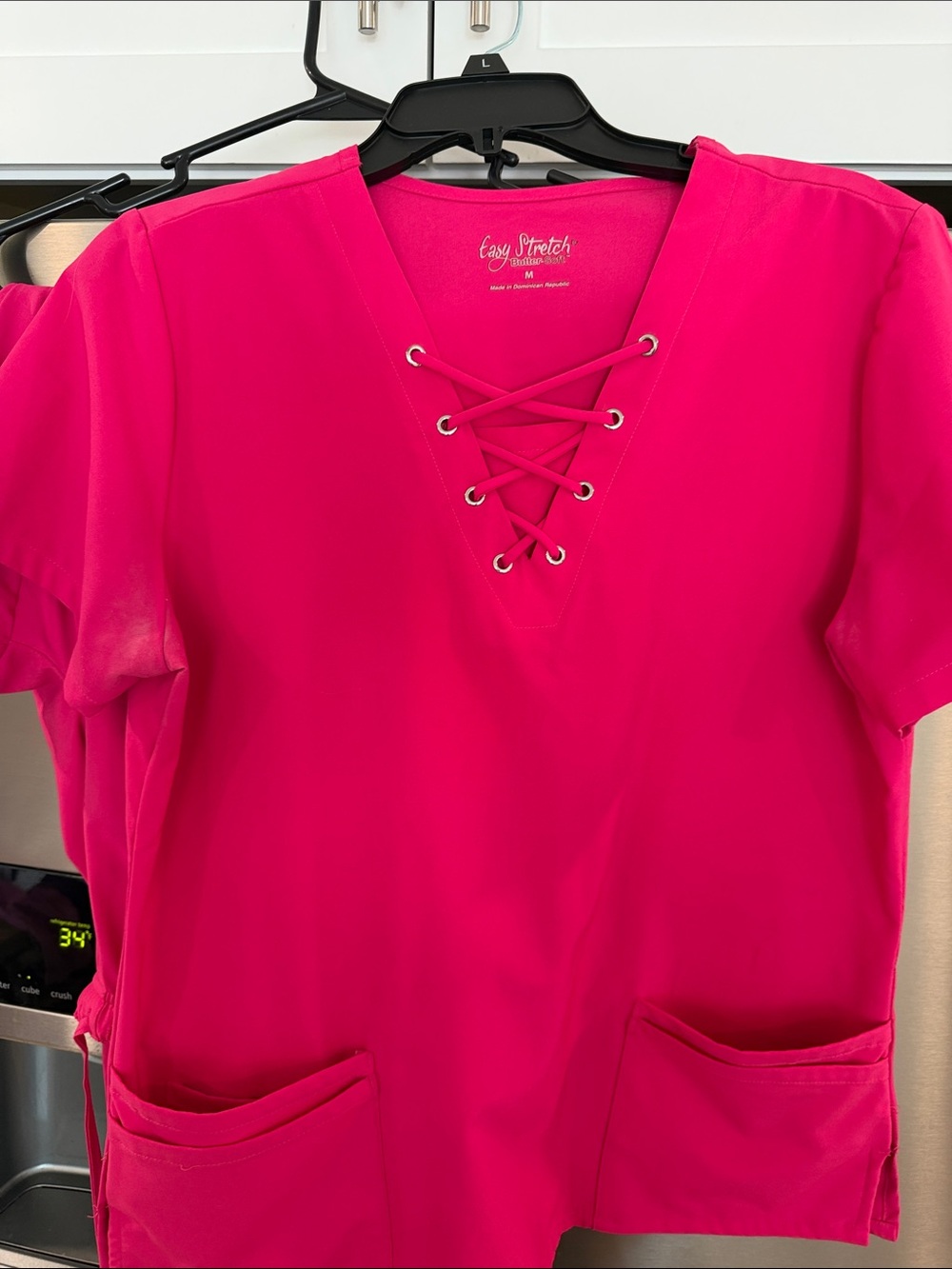 Women's Lace-Up V-Neck Medical Top in Hot Pink